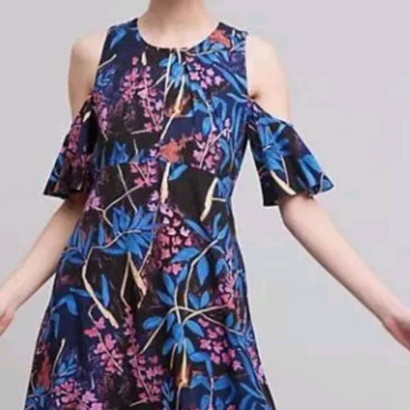 Maeve Anthropology Size 4 Elia Floral Cold Shoulder Dress - Picture 8 of 8